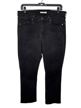 Levi's Women's Classic Straight Leg Jeans Sz 14 Black Mid-Rise Stretch Timeless